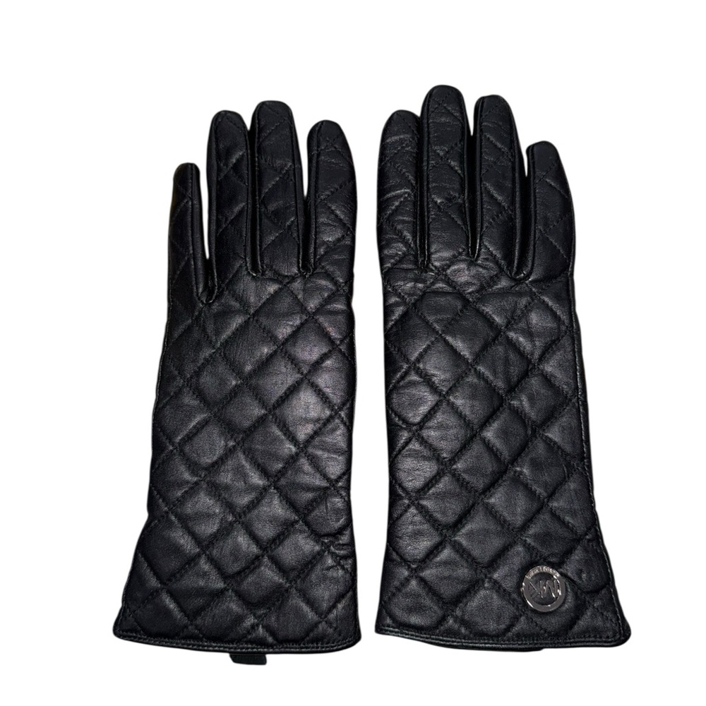 MICHAEL Michael Kors Genuine Leather Women's Quilted Black Gloves Medium